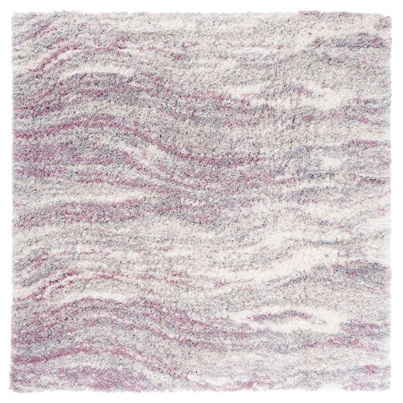 SAFAVIEH Fontana Shag Sigyn Modern Abstract 2-inch Thick Rug - 3' Square - Pink/Grey