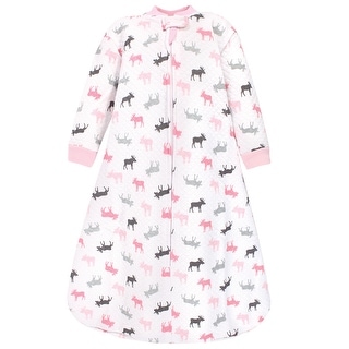 Hudson Baby Infant Girl Premium Quilted Long Sleeve Sleeping Bag and Wearable Blanket, Pink Moose