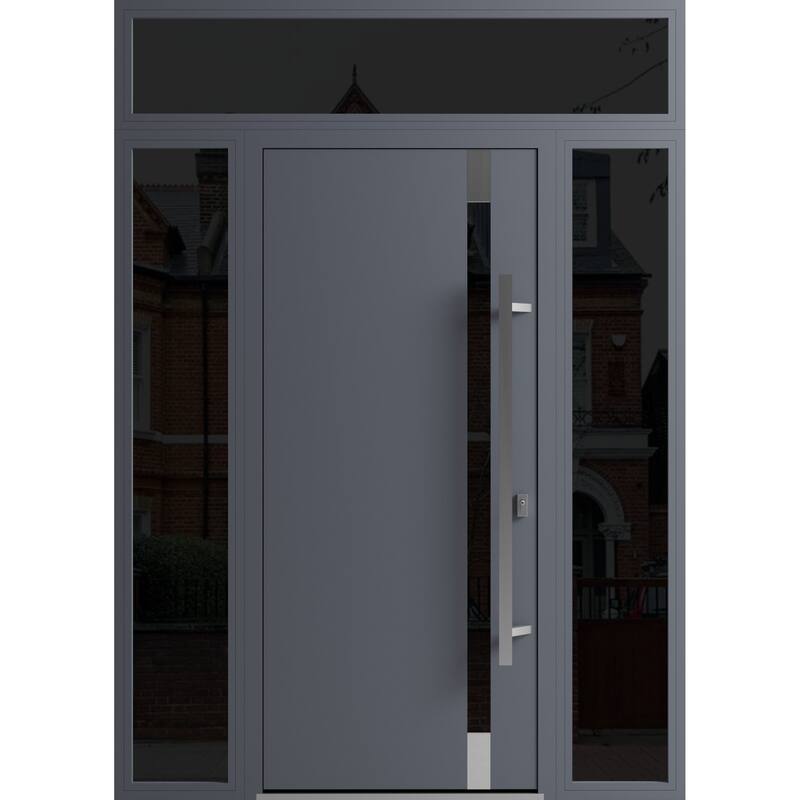 Front Exterior Prehung Steel Door Ronex 1011 Grey Stainless Inserts Entry Metal Painted W36xH80 Left hand Inswing - Grey - 64" x 96"
