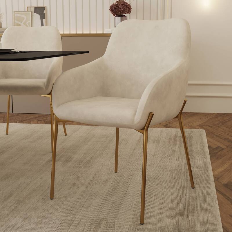Zaire Upholstered Dining Chair in Velvet/Leather/Boucle with Gold Chrome Iron