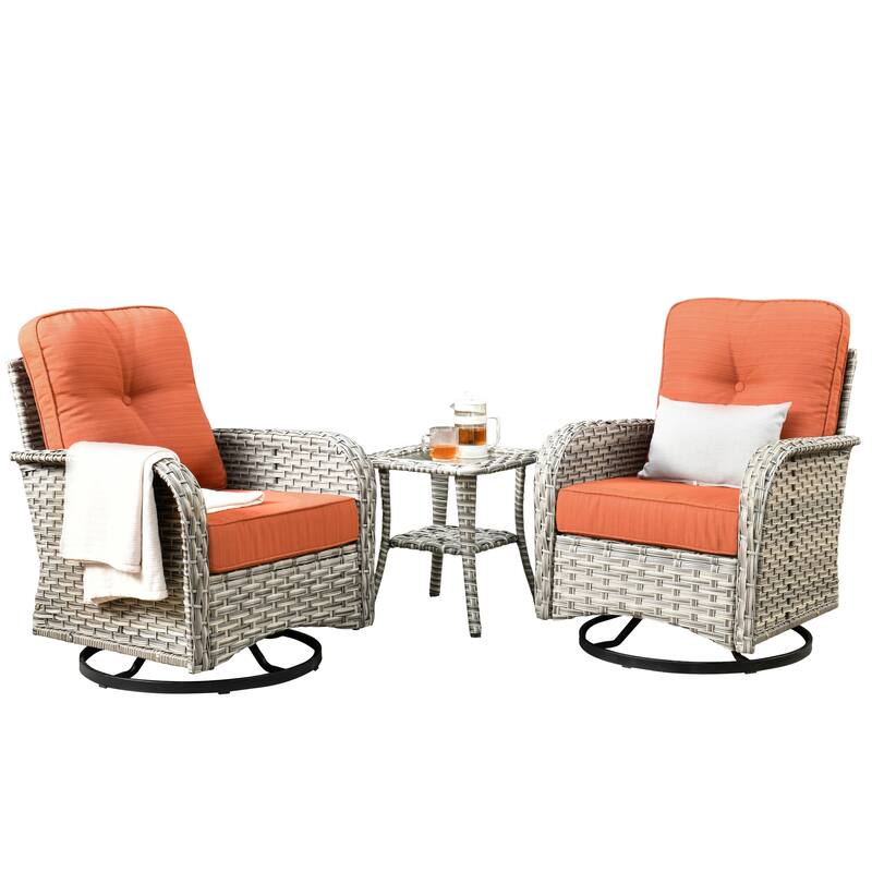 XIZZI 3-piece Outdoor Patio Wicker Swivel Chair Bistro Set