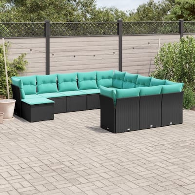 vidaXL 12 Piece Patio Sofa Set with Cushions Black Poly Rattan