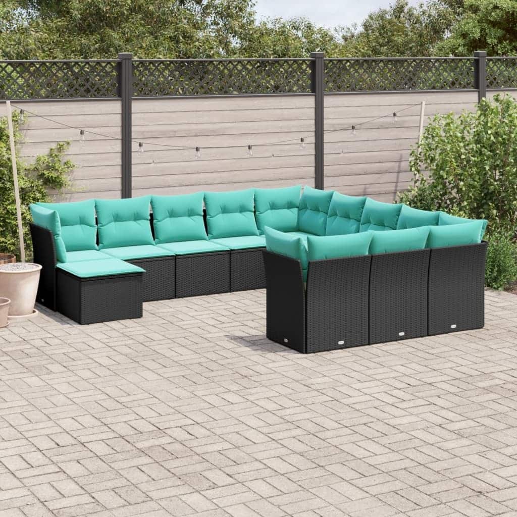 vidaXL 12 Piece Patio Sofa Set with Cushions Black Poly Rattan