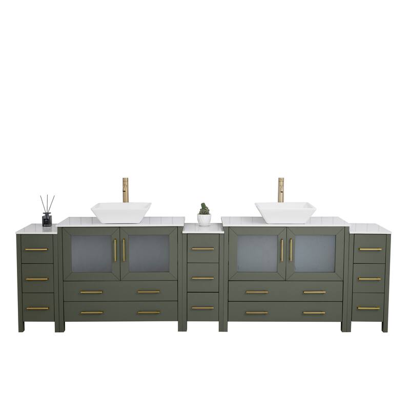 Vanity Art 108" Double Sink Bathroom Vanity Set with Engineered Marble Top and Free Mirrors