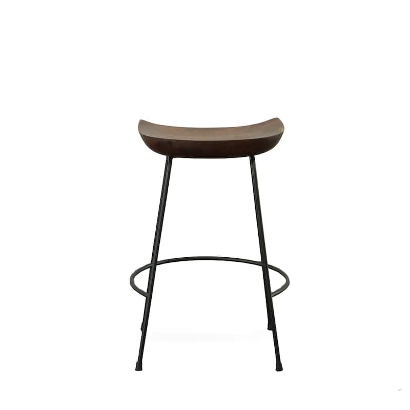 HomeRoots Set of Two 25" Chestnut And Black Steel Backless Counter Height Bar Chairs