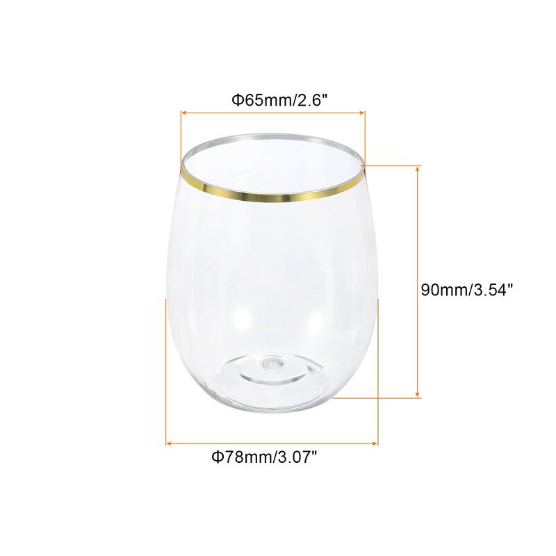 Wine Glasses 12oz PET Gold Trim Glasses Stemless for Wine - Transparent - 1Pcs