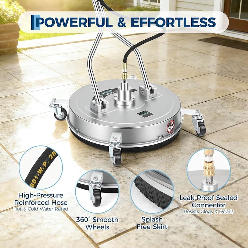 24" Dual Handle Pressure Washer Surface Cleaner with 4 Wheels for Patio, Sidewalk, Deck and Driveways