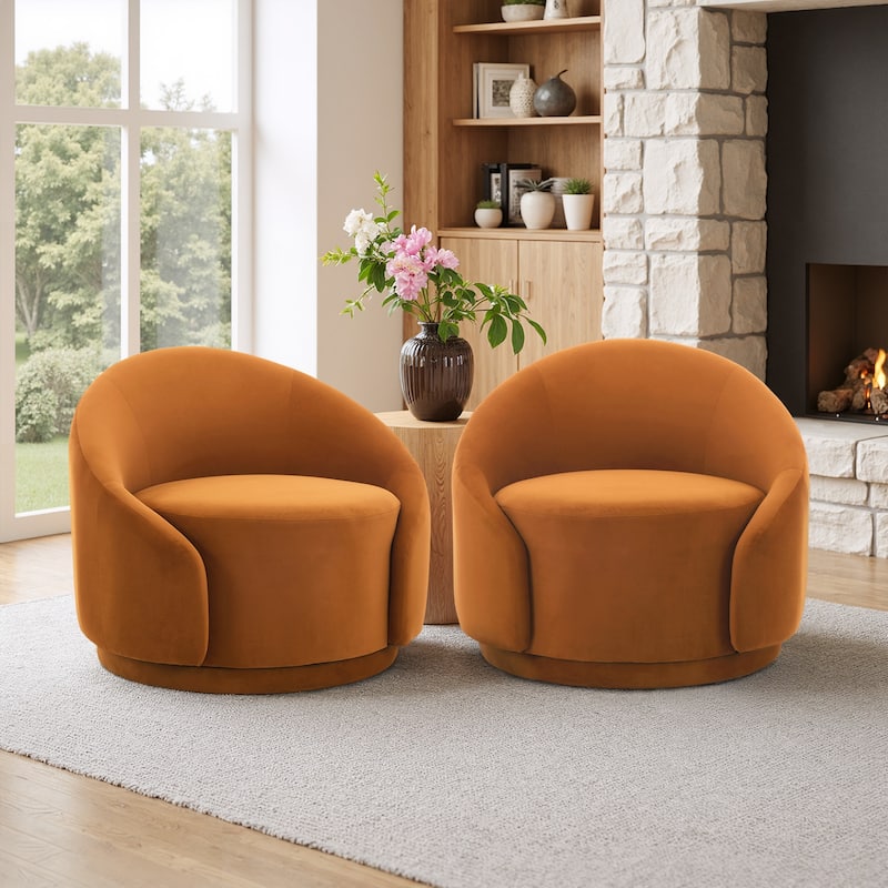 35" Wide Upholstered Swivel Accent Barrel Chairs (Set of 2)