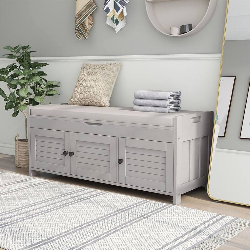 3-drawer Wooden Storage Bench with Cushion