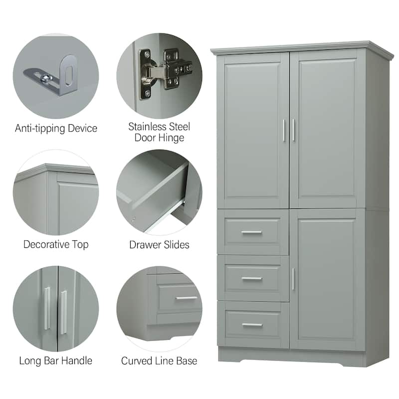 Tall and Wide Storage Cabinet with Doors for Bathroom/Office,Three Drawers - N/A