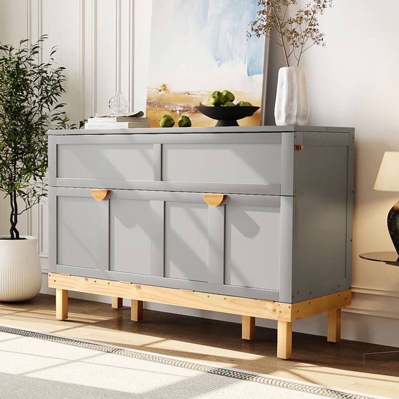 Space-Saving Queen Size Murphy Bed with Large Drawer, White/Gray Finish - Gray