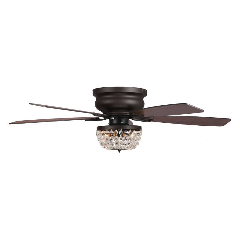 48" Modern 5-Blade Flush Mount Crystal Ceiling Fan with Remote
