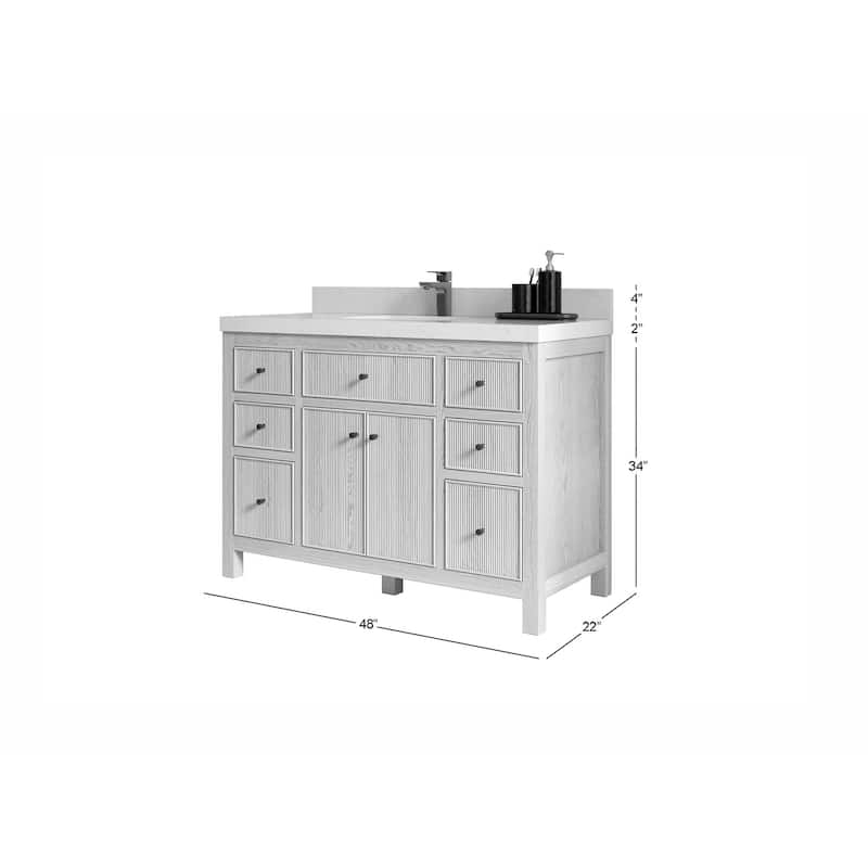 Willow Collections 48 x 22 Sonoma White Oak Wood Single Sink Bathroom Vanity with Quartz or Marble Countertop