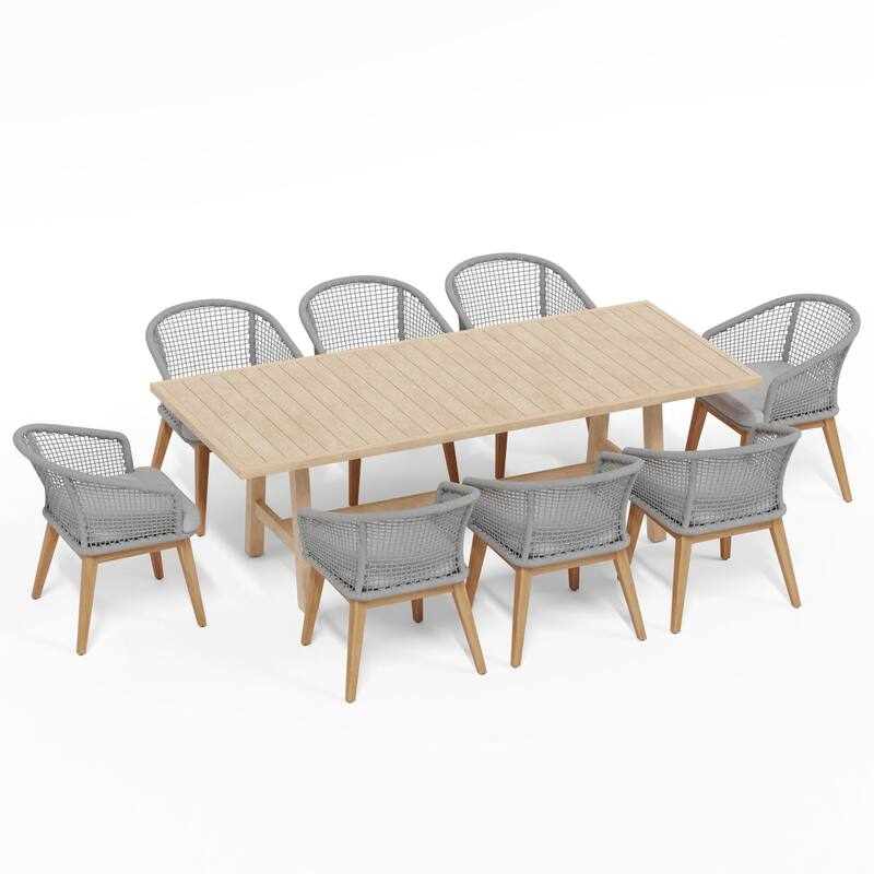 Outdoor Patio 9-Piece Dining Set With Rope-Woven Dining Chairs