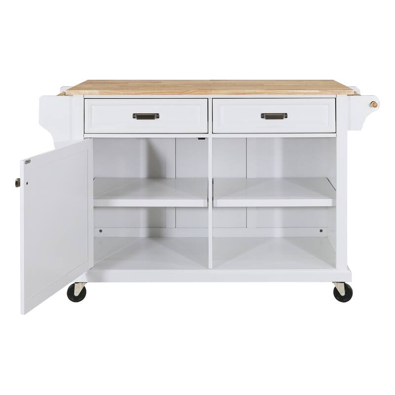 Natural Wood Topped Kitchen Island with Storage, Mobile Kitchen Cart