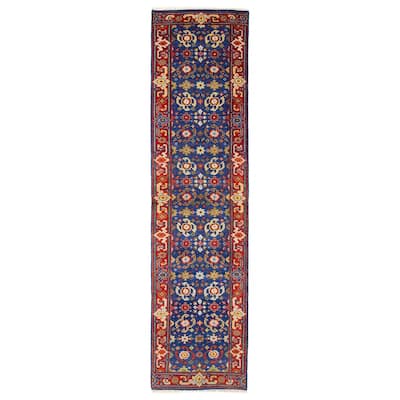 ECARPETGALLERY Hand-knotted Serapi Heritage Dark Blue Wool Rug - 2'5 x 10'1