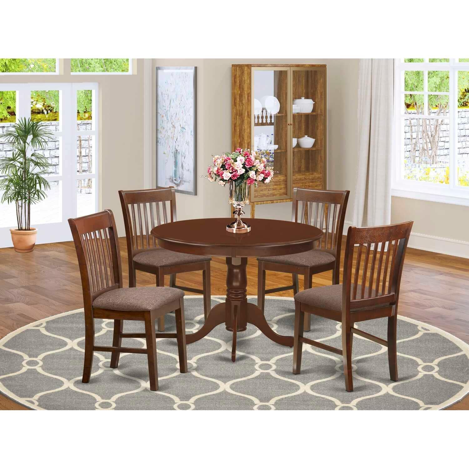 HomeStock 5-Pc Mahogany Finish Solid Wood Top Dining table with 4 Chairs