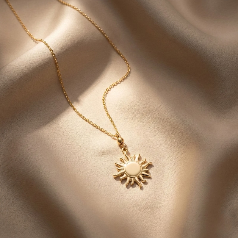 Au Naturale 10k Yellow Gold Sun Celestial Charm Adjustable Necklace