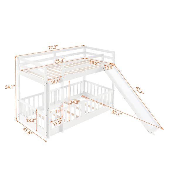 dimension image slide 1 of 3, Modren Twin Over Twin Bunk Bed With Convertible Slide and Ladder,Solid Construction