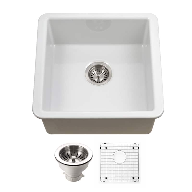 Houzer PTB-2020-C Platus 19-1/8" Undermount Single Basin Fireclay Bar - White