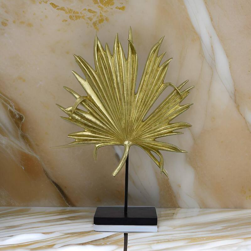 Menny 21 Inch Palm Leaf Resin Decorative Sculpture, Resin Gold Finish