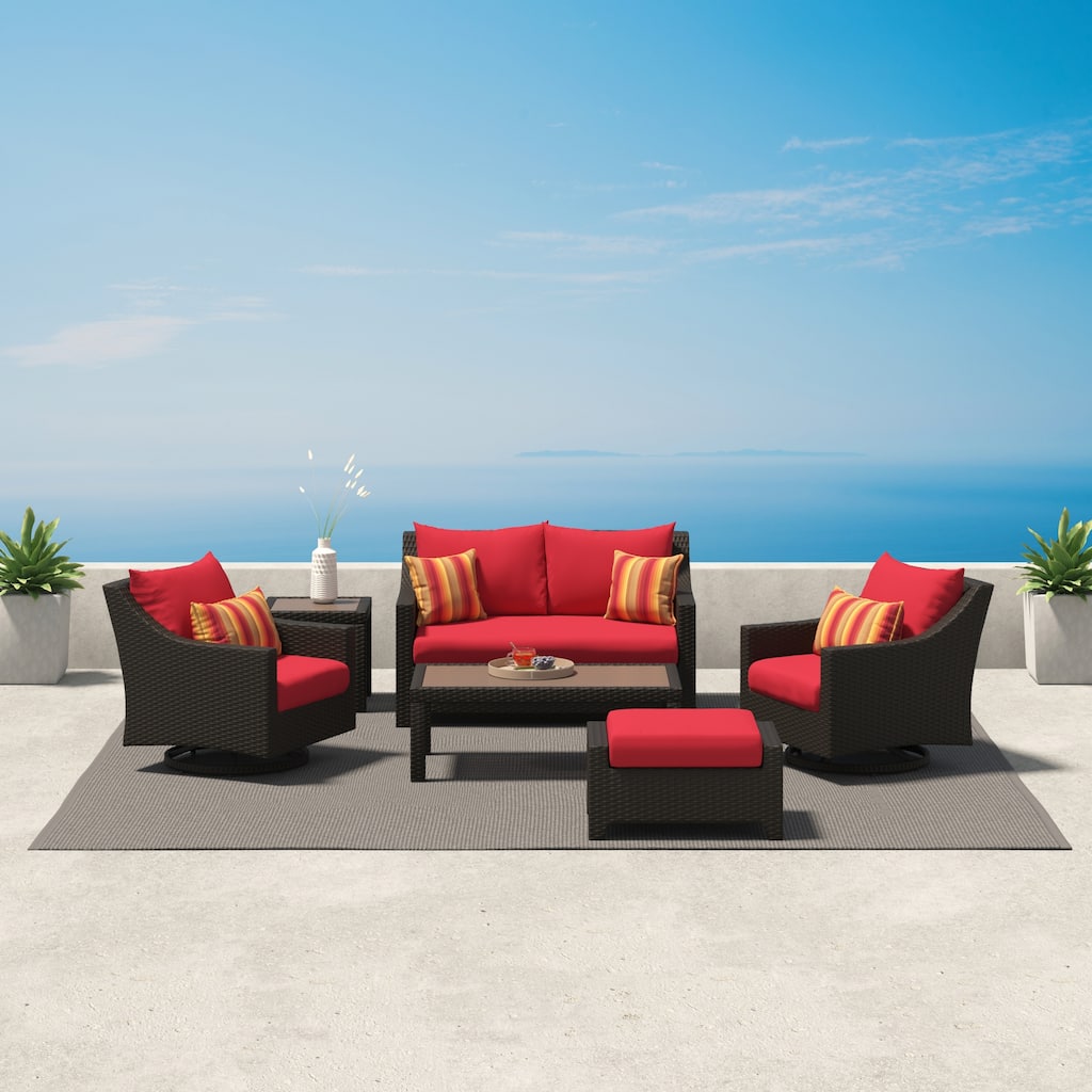 Deco Deluxe 6 Piece Sunbrella Outdoor Patio Love & Motion Club Chairs Set