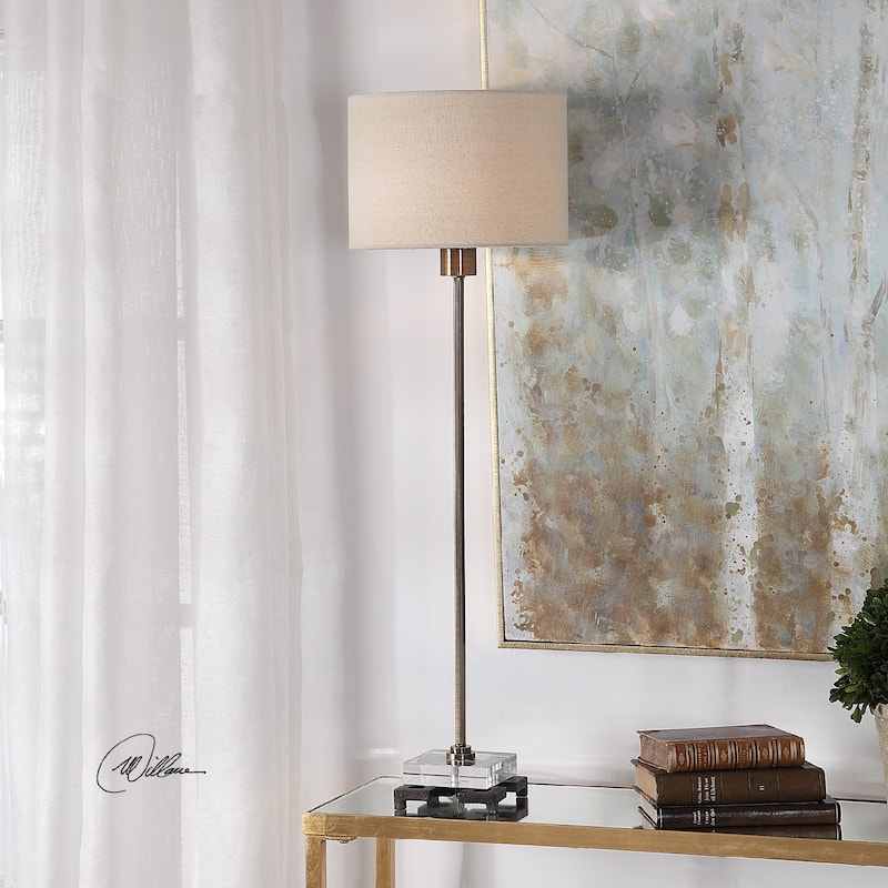 Buffet Table Lamp with Hardback Drum Shade - 33" - Brass Tone and Beige