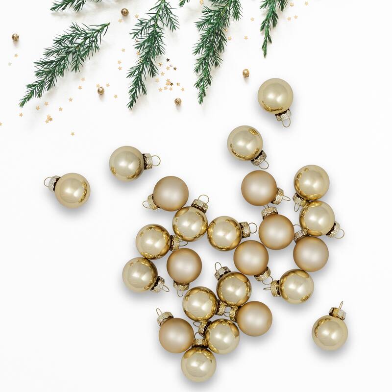 2-Finish Mini Christmas Glass Ball Ornaments - 1" (25mm) - Gold - 24ct