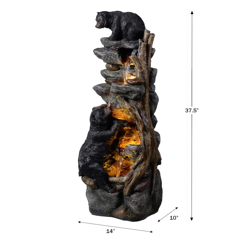 LED Lighted Bear Climbing Outdoor Garden Water Fountain - 37"
