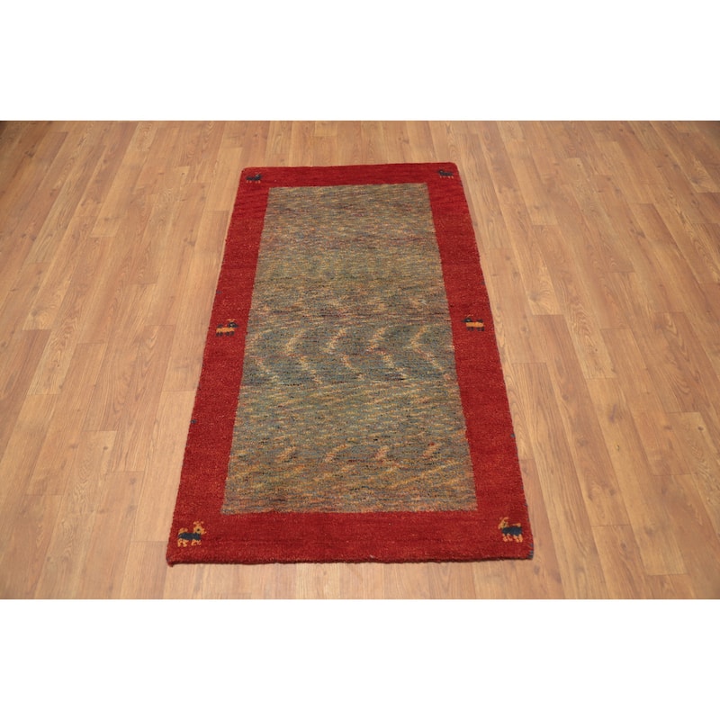 Hand Knotted Oriental 100% Wool Carpet Tribal Animal Pictorial Multi-Colored Gabbeh Area Rug - 4' 0'' X 2' 4''
