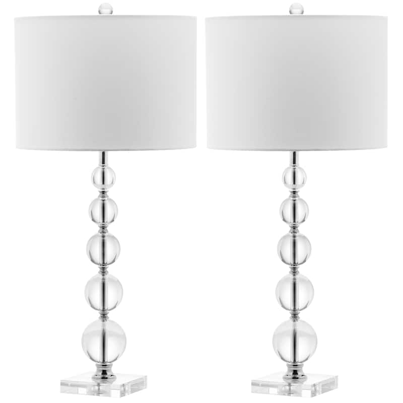 SAFAVIEH Lighting 29 inch Liam White Shade Stacked Crystal Ball Table Lamp - 14" W x 14" D x 30" H - Clear/Chrome