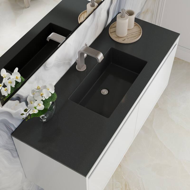 James Martin Vanities Mantova 47.3" Single Vanity Cabinet, Glossy White - No Base, Charcoal Black Top