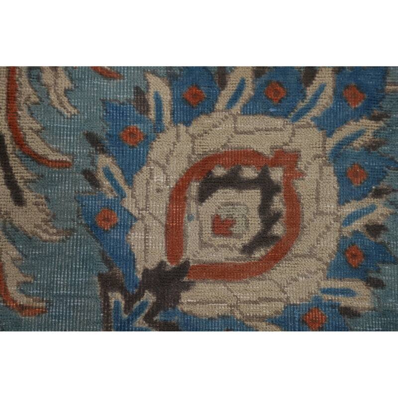 Over Dyed Blue Tabriz Persian Antique Area Rug Handmade Wool Carpet - 9'2"x 12'6"