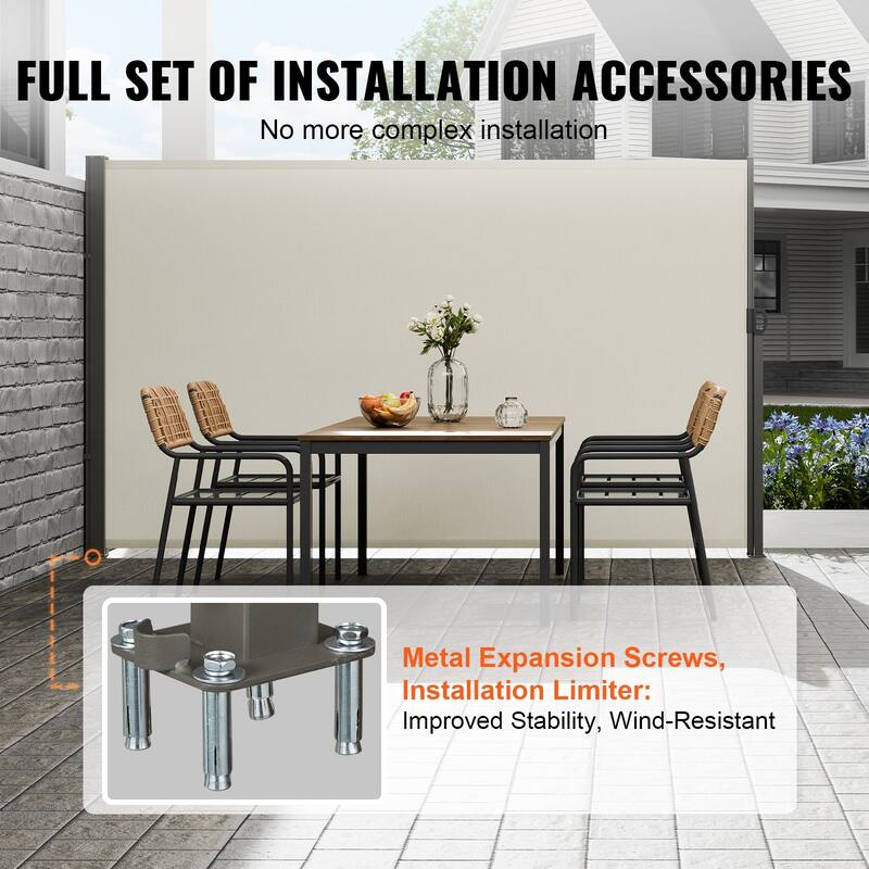 71''x 138'' Polyester Patio Privacy Screen with Retractable Handle and Perfect for Outdoor Balconies or Courtyards