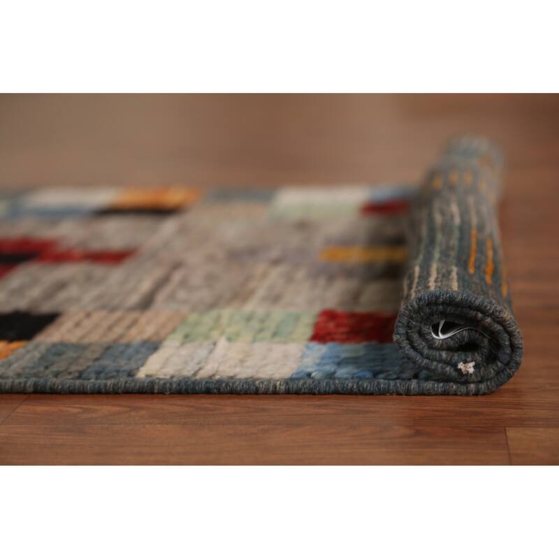 Moroccan Oriental Runner Rug Handmade Checkered Wool Carpet - 3'1" x 9'10"