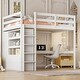 preview thumbnail 2 of 28, Full Size Loft Bed with Built-in Wardrobe and Storage Shelves, Solid Wood Loft Bedframe with Bulit-in Desk and 2 Storage Drawers