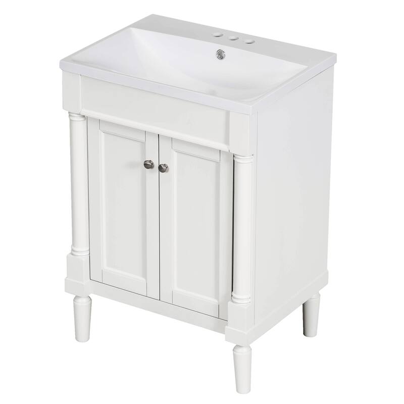 24'' Bathroom Vanity with Top Sink, 2-Tier Modern Bathroom Storage Cabinet