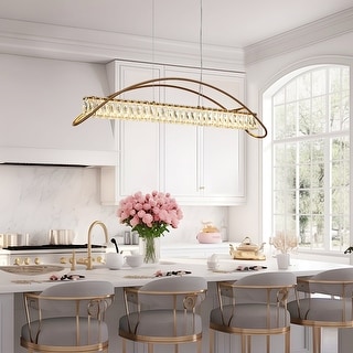 Modern Gold LED Crystal Chandelier Linear Island Light for Kitchen ...