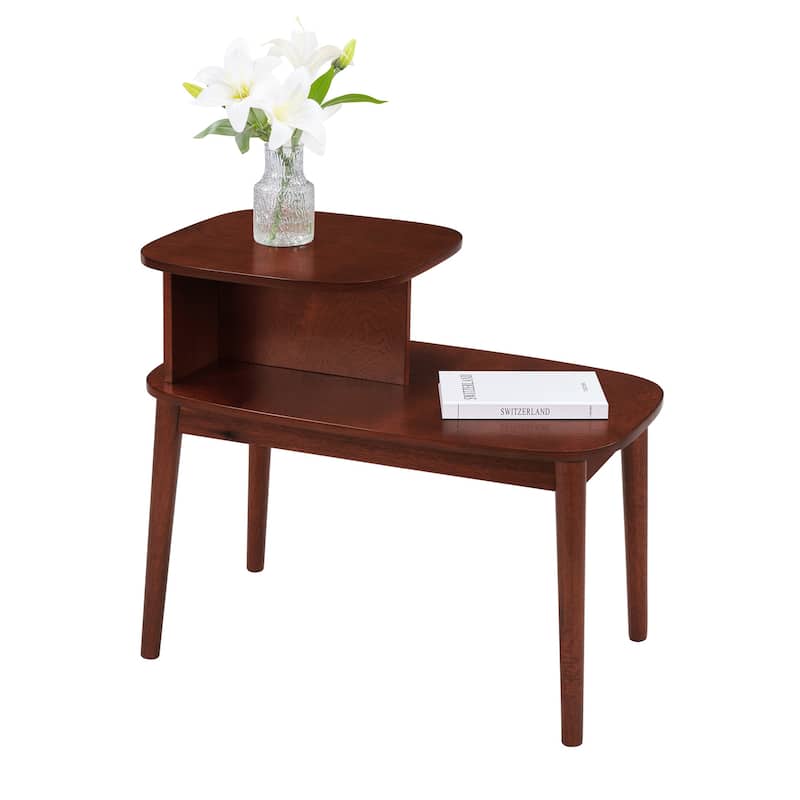 Mid Century Modern End Table with Two Tiers, Sleek Wood Frame and Open Storage Shelf for Living Room or Bedroom Accent - 28