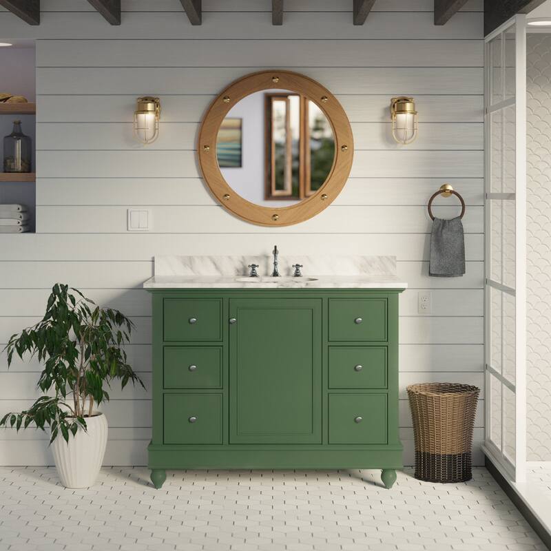 KitchenBathCollection Bella 42" Bathroom Vanity with Carrara Marble Top - Sage Green