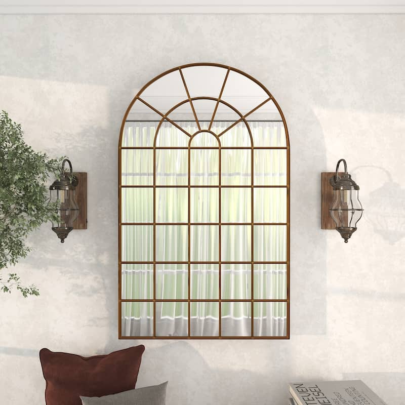 Metal Window Pane Inspired Grid Room Wall Mirror - Copper, Brown, Black - Roche River Decor