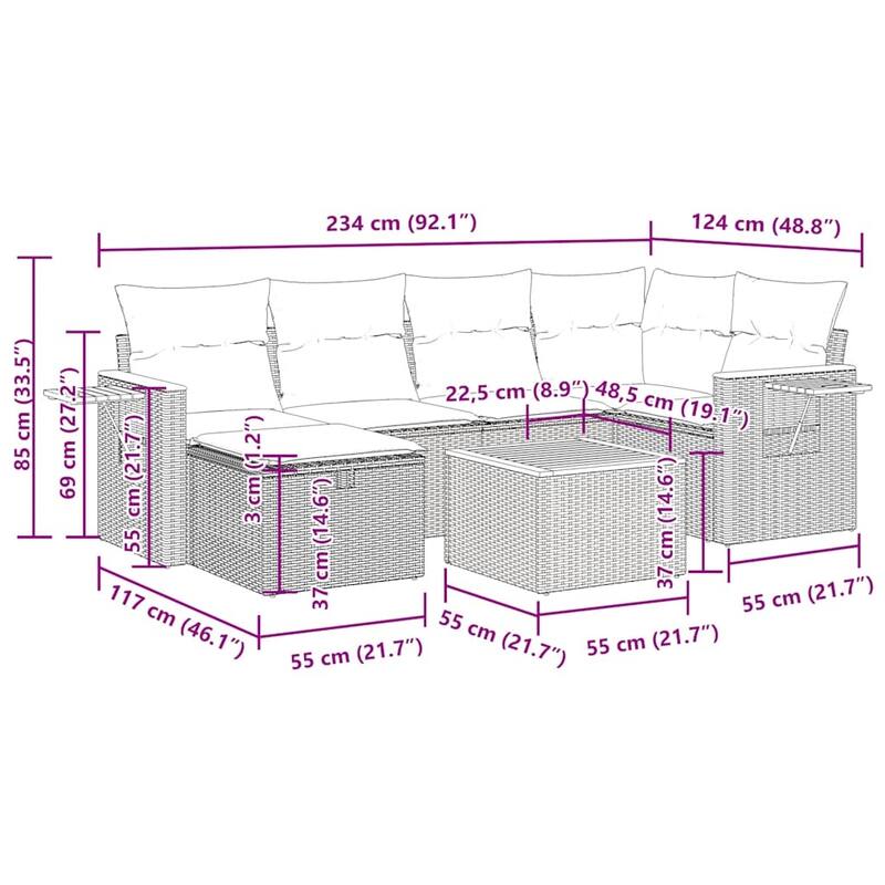vidaXL Patio Sofa Set with Cushions Outdoor Conversation Furniture Poly Rattan