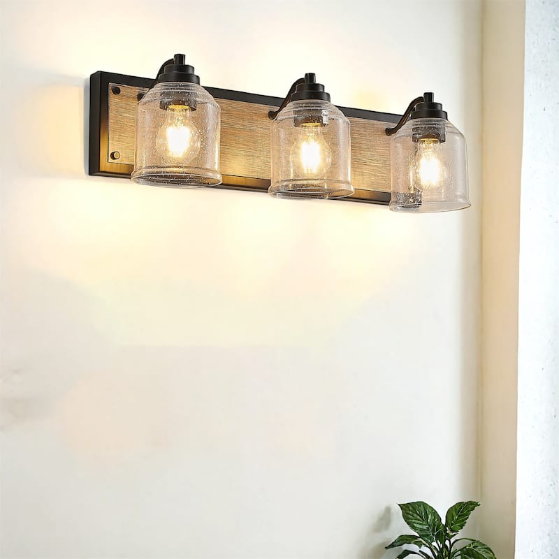 23" Farmhouse Vanity Light Fixture, 3-Light Bathroom Wall Sconce - Black