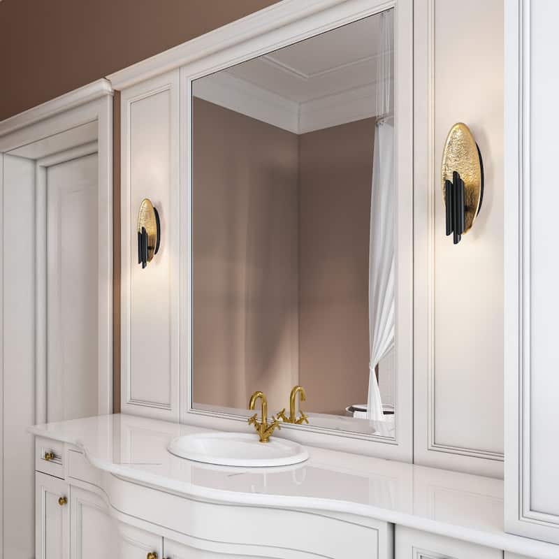 Modern LED 6-Light Wall Sconce Black Gold Bathroom Vanity Light - W6.6" x H16.5"