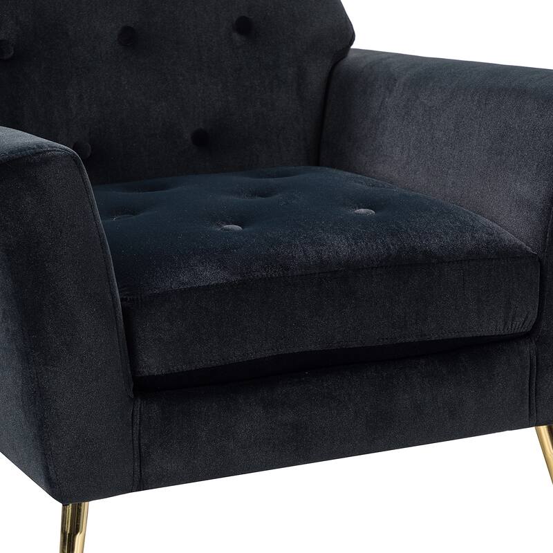 Lilia Contemporary Velvet Upholstered Tufted Back Armchair with Metal Golden legs Set of 2 by HULALA HOME