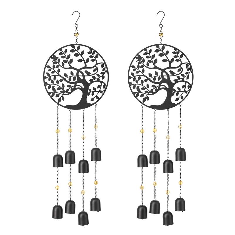 Glitzhome Set of 2 - 32"H Metal Tree of Life Windchime with Bells - 32''H