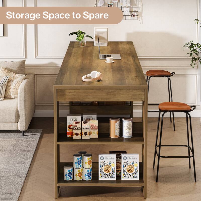 63-Inch Kitchen Island with Storage