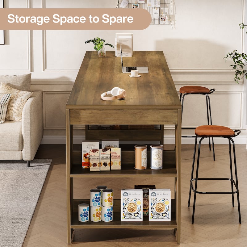 Farmhouse Kitchen Island with Storage Shelves