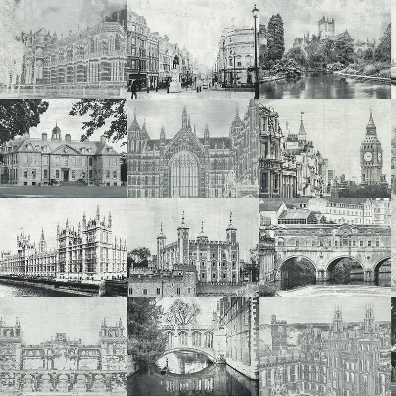 Seabrook Designs Preston Framed Buildings Unpasted Wallpaper