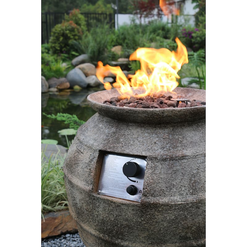 Modeno Pompeii 40,000 BTU Concrete Propane Column Fire Pit with Lava Rocks & Cover